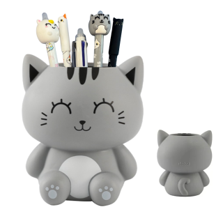 Porta Canetas Gato Cinza 3D