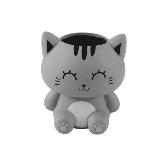 Porta Canetas Gato Cinza 3D