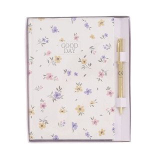 Caderno Básico Flores com caneta