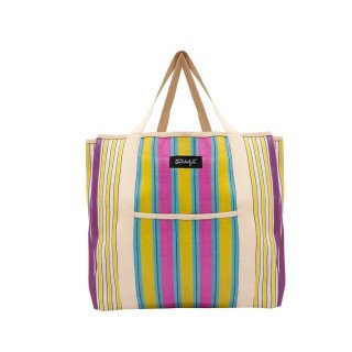 Tote Bag às Riscas - Amarelo, Azul e Roxo