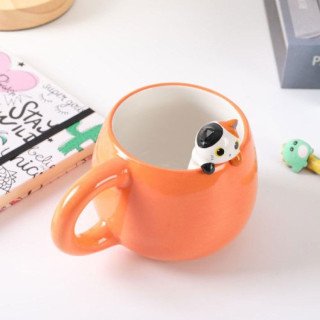Caneca em Cerâmica Charm Gato Laranja 450ml