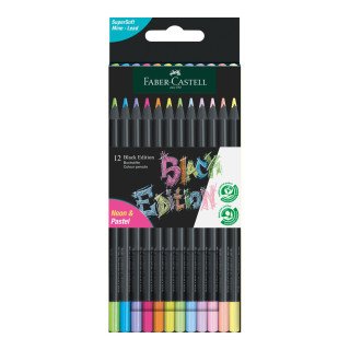 Lápis Cor Faber-Castell Black Edition Super Soft C/12 Pastel & Neon