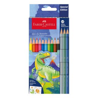 Lápis Cor Faber-Castell Dinossauro longos caixa com 10+3 cores