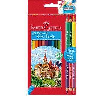 Lápis Cor Faber-Castell 12 unidades + 3 Lápis Bicolor + Afia