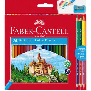 Lápis Cor Faber-Castell 24 unidades + 3 Lápis Bicolor + Afia