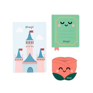Conjunto 3 Cadernos bloco de notas com Aroma - Castelo, Livro e Rosa