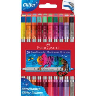 Marcadores ponta dupla com Glitter Faber-Castell cx20