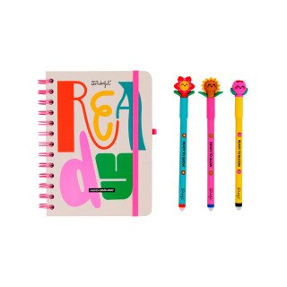 Conjunto agenda Mr. Wonderful pequena 2026-27 Semanal + 3 canetas apagáveis Bo-Bo - Ready