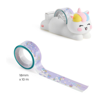 Fita decorativa Washi Tape + Desenrolador Unicornio